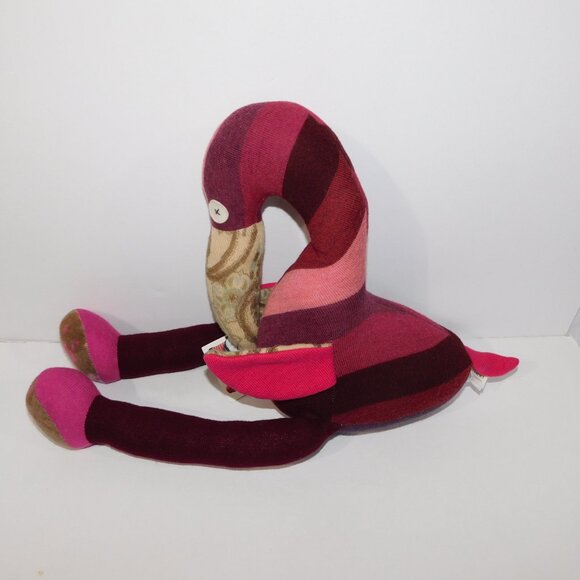 Cate & Levi Maroon Hand Made Reclaimed Wool 24" Stuffed Flamingo Toy New w Tag - Picture 7 of 7